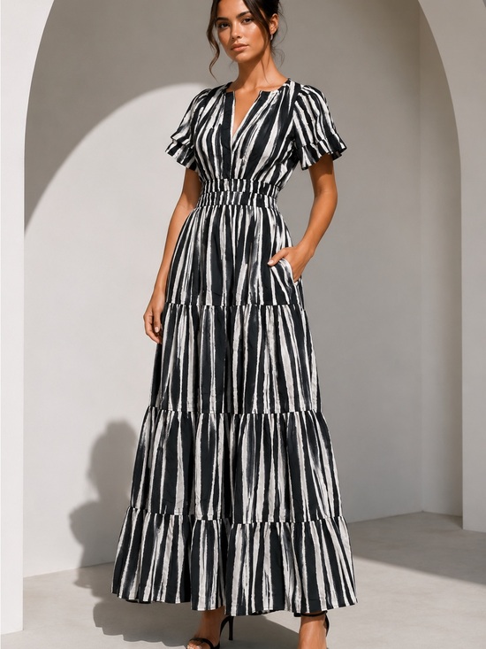 Anthropologie Dresses & Skirts - Anthropologie XS Black White Stripe Maxi Dress Cotton Pockets